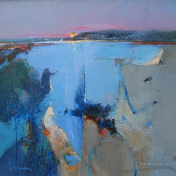 rastro de luz con paisaje marino abstracto azul Pinturas al óleo